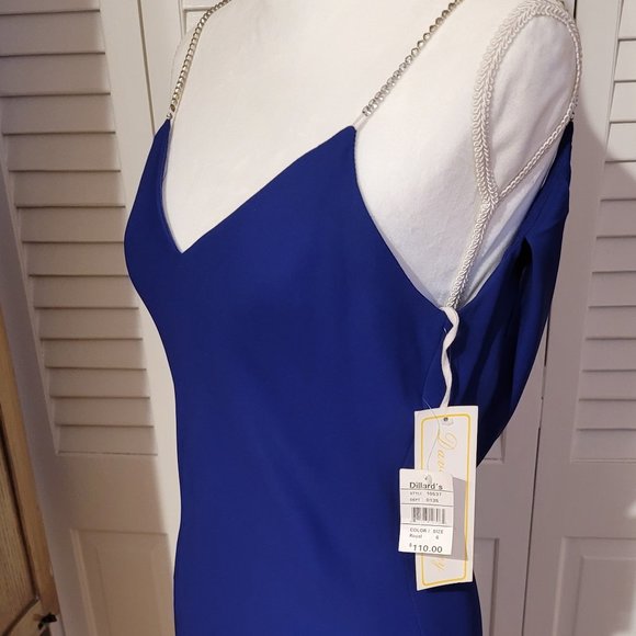 DAVE & JOHNNY ROYAL CHIFFON OVERLAY LONG DRESS - Picture 4 of 16